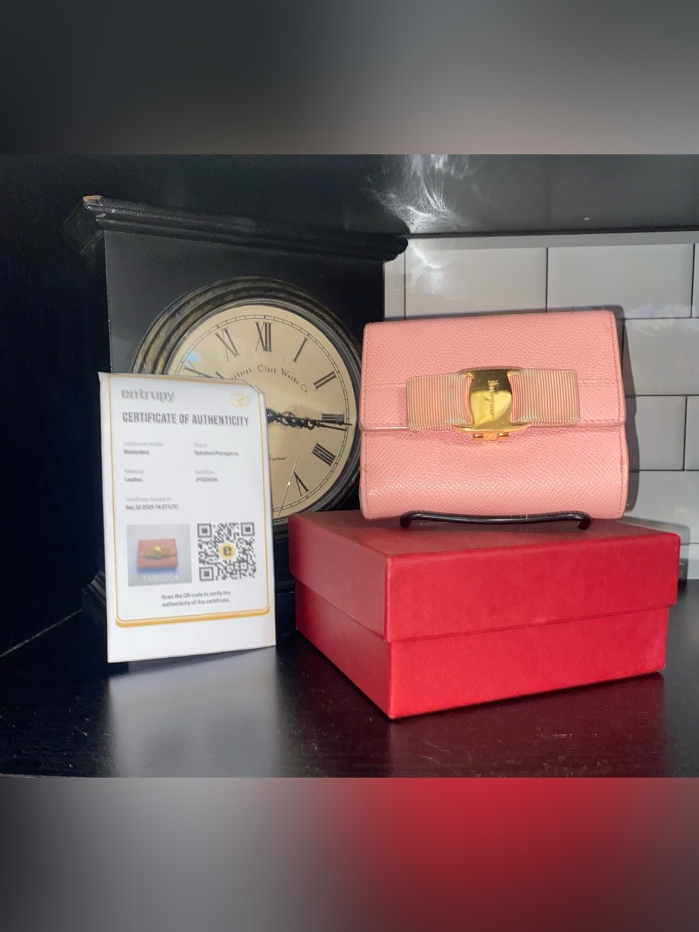 Salvatore Ferragamo Pink Vara Bow Compact Wallet